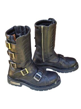 Harley Davidson Mens Black Leather Motorcycle Riding Boots Size 12 Biker Zipper
